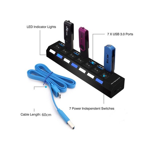 7 Port Usb 3.0 Çoklayıcı Hub Anahtarlı Işıklı On Off Chipli Model (439360657)