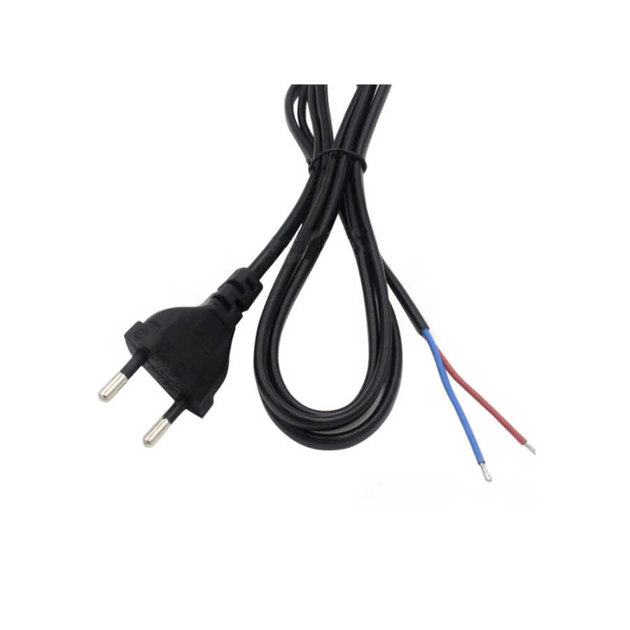Teyp Fişi Power Kablo - 2 Pin Uçu Açık - 2x0.75mm Uzatma Kablosu - 1 mt
