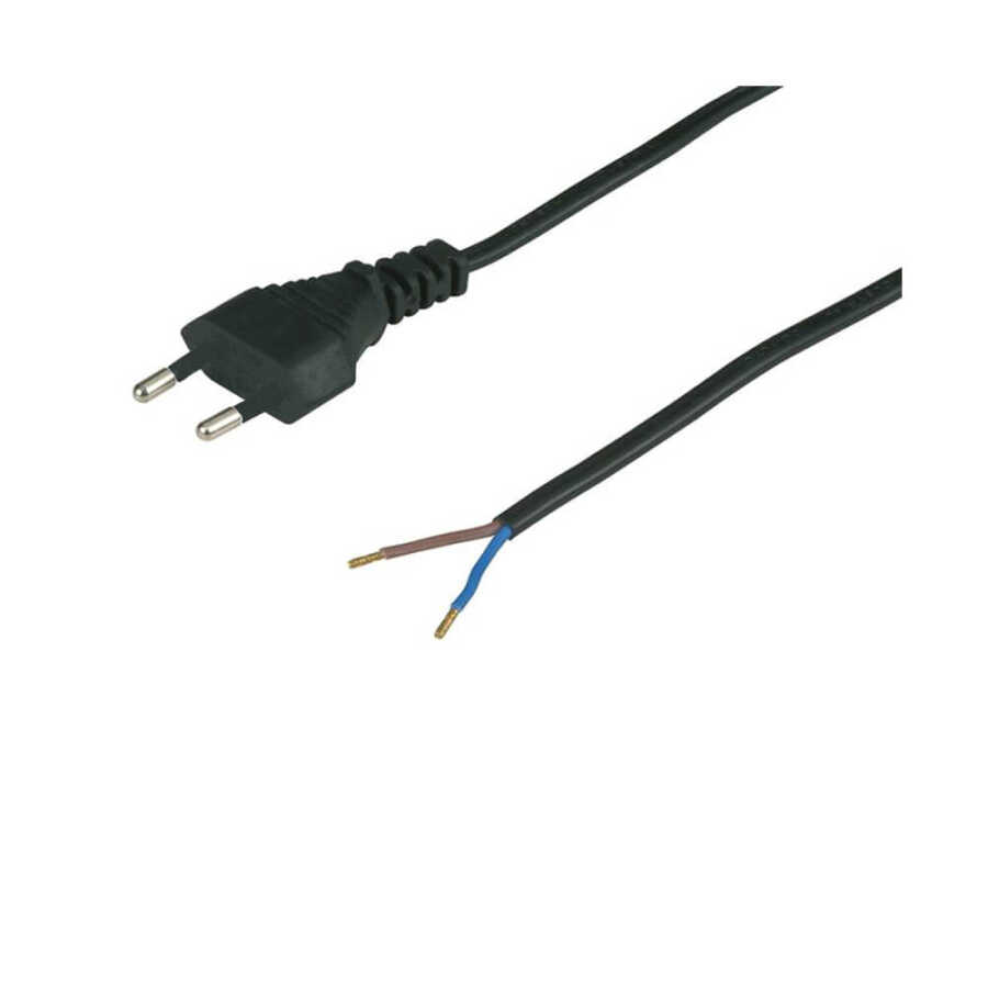 Teyp Fişi Power Kablo - 2 Pin Uçu Açık - 2x0.75mm Uzatma Kablosu - 1 mt