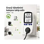 Priz Tipi Wattmetre, Güç Enerji Sarfiyatı Ölçer, Enerjimetre - Beyaz Ekran Işıklı