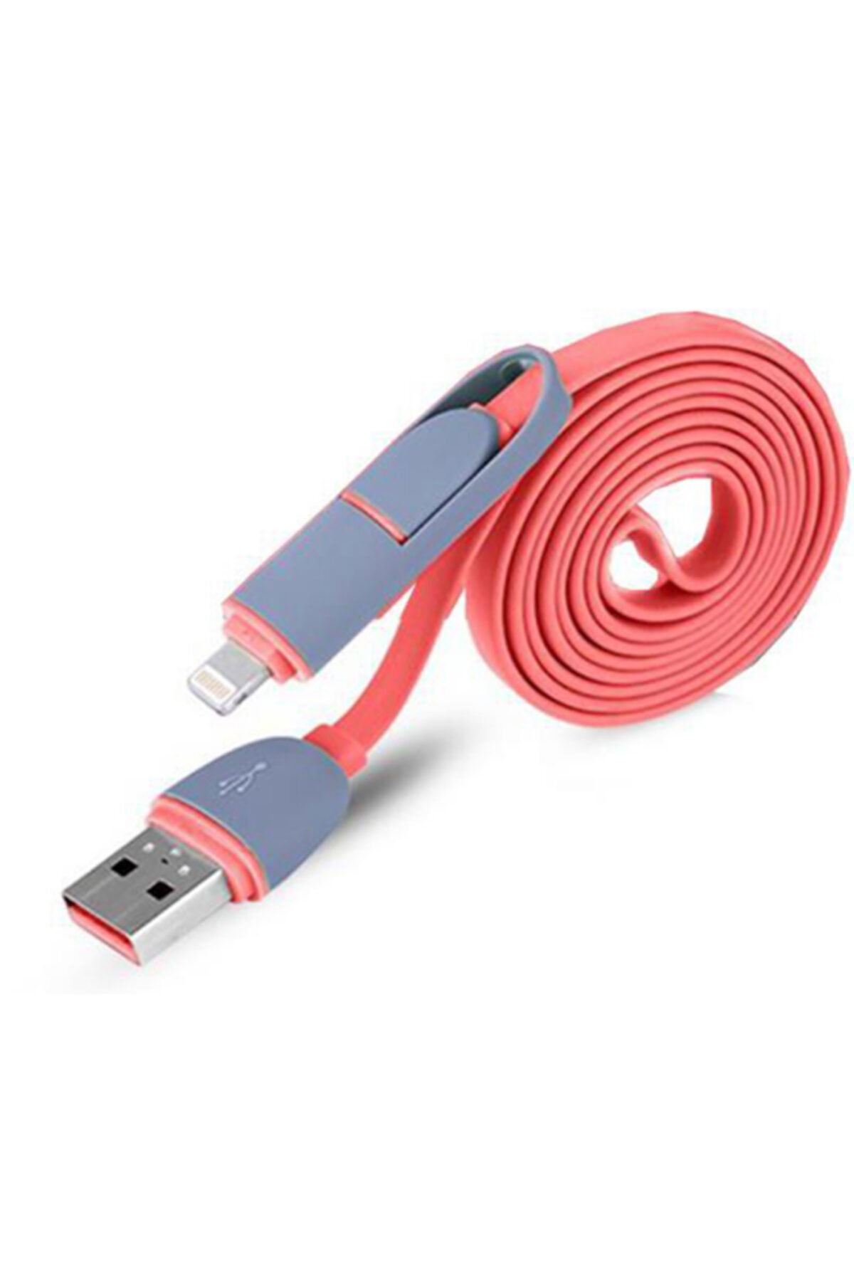 Micro USB ve Lightning 2 In 1 Çoklu USB Şarj Data Kablo Turuncu