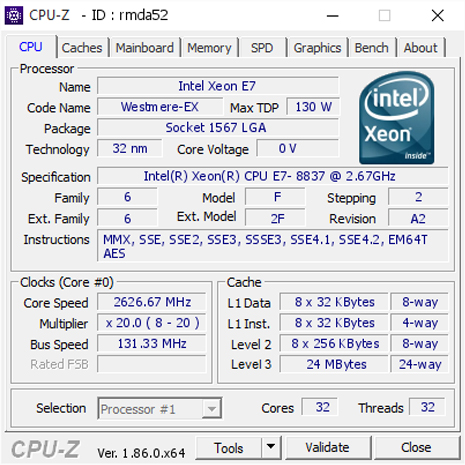 Intel Xeon Processor E7-8837 İşlemci 24M Cache 2.66 Ghz Soket1567