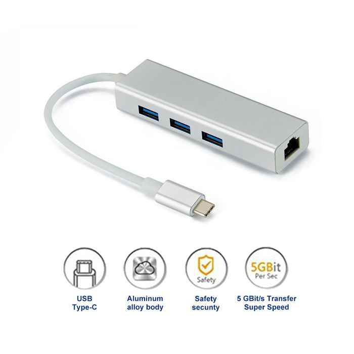 Type C To 3 Port Usb 3.0 Hub Çoklayıcı Ethernet Macbook
