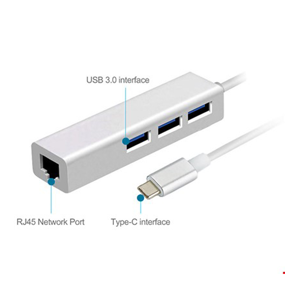Type C To 3 Port Usb 3.0 Hub Çoklayıcı Ethernet Macbook