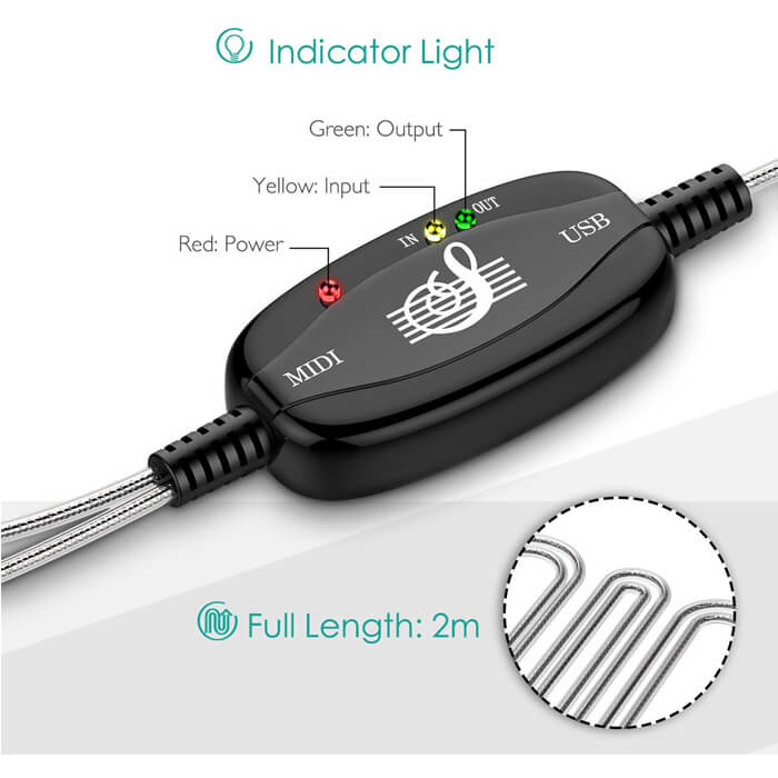 Usb Midi Kablo Org Adaptör Keyboard Adapter 2M