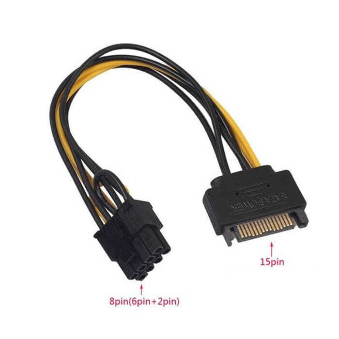 Sata to 6+2 Pin 8 Pin Ekran Kartı Power Güç Kablosu Bakır 20cm