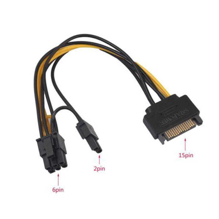 Sata to 6+2 Pin 8 Pin Ekran Kartı Power Güç Kablosu Bakır 20cm