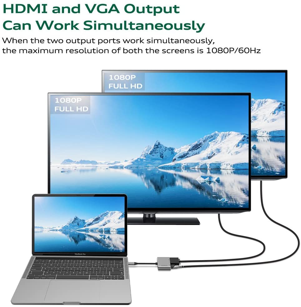 Usb 3.1 Type-C To 4K Hdmi + Vga Çevirici Adaptör Kablo Macbook