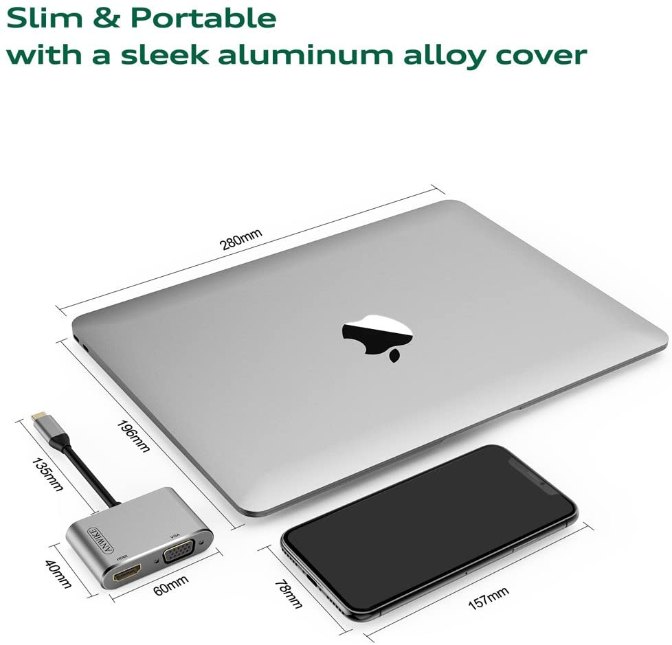 Usb 3.1 Type-C To 4K Hdmi + Vga Çevirici Adaptör Kablo Macbook