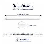 370*3.6mm - Beyaz- 40cm Kablo Bağı - 100 Adet