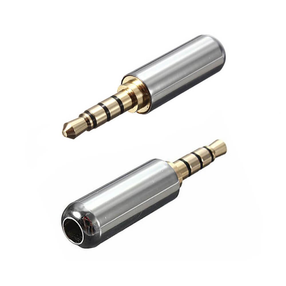3.5Mm Stereo Jack Metal 3 Pin 4 Boğumlu Erkek Konnektör - TRRS Lehim Tipi Jak - Gri