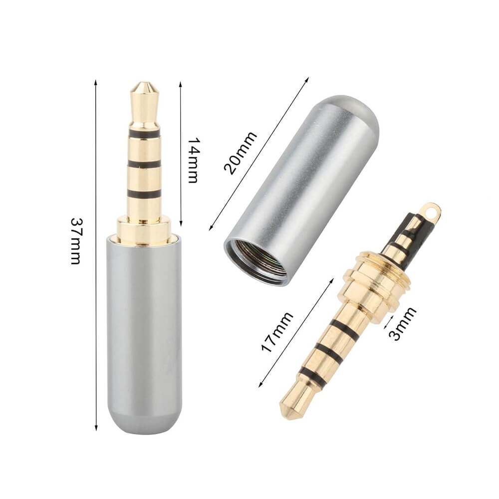 3.5Mm Stereo Jack Metal 3 Pin 4 Boğumlu Erkek Konnektör - TRRS Lehim Tipi Jak - Gri
