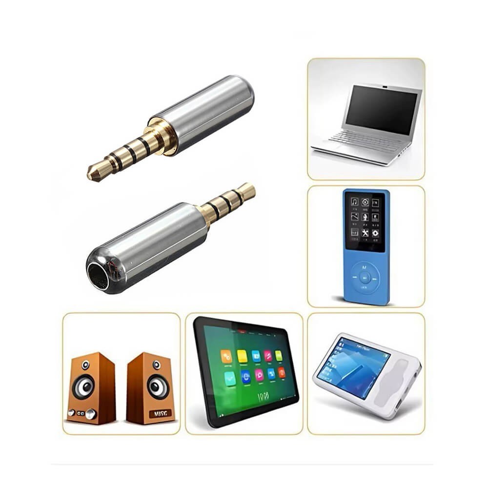 3.5Mm Stereo Jack Metal 3 Pin 4 Boğumlu Erkek Konnektör - TRRS Lehim Tipi Jak - Gri