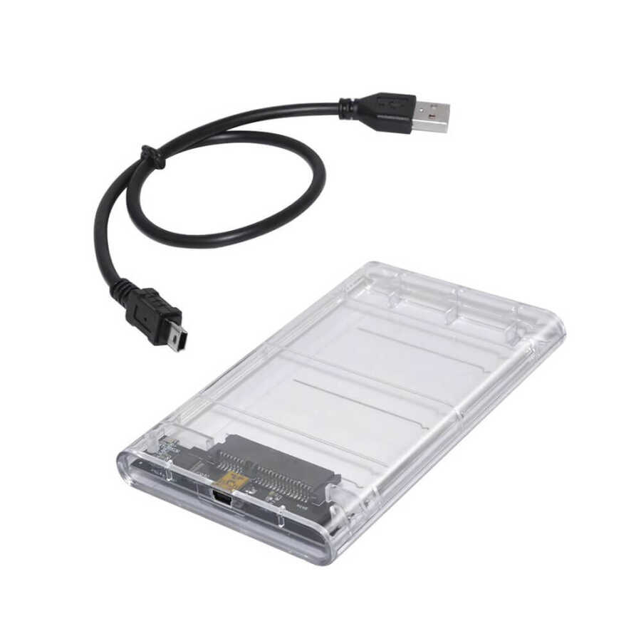 2.5 inç Sata USB Hdd Ssd Harddisk Kutusu - Şeffaf - Mini USB Girişli