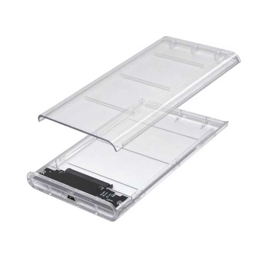 2.5 inç Sata USB Hdd Ssd Harddisk Kutusu - Şeffaf - Mini USB Girişli