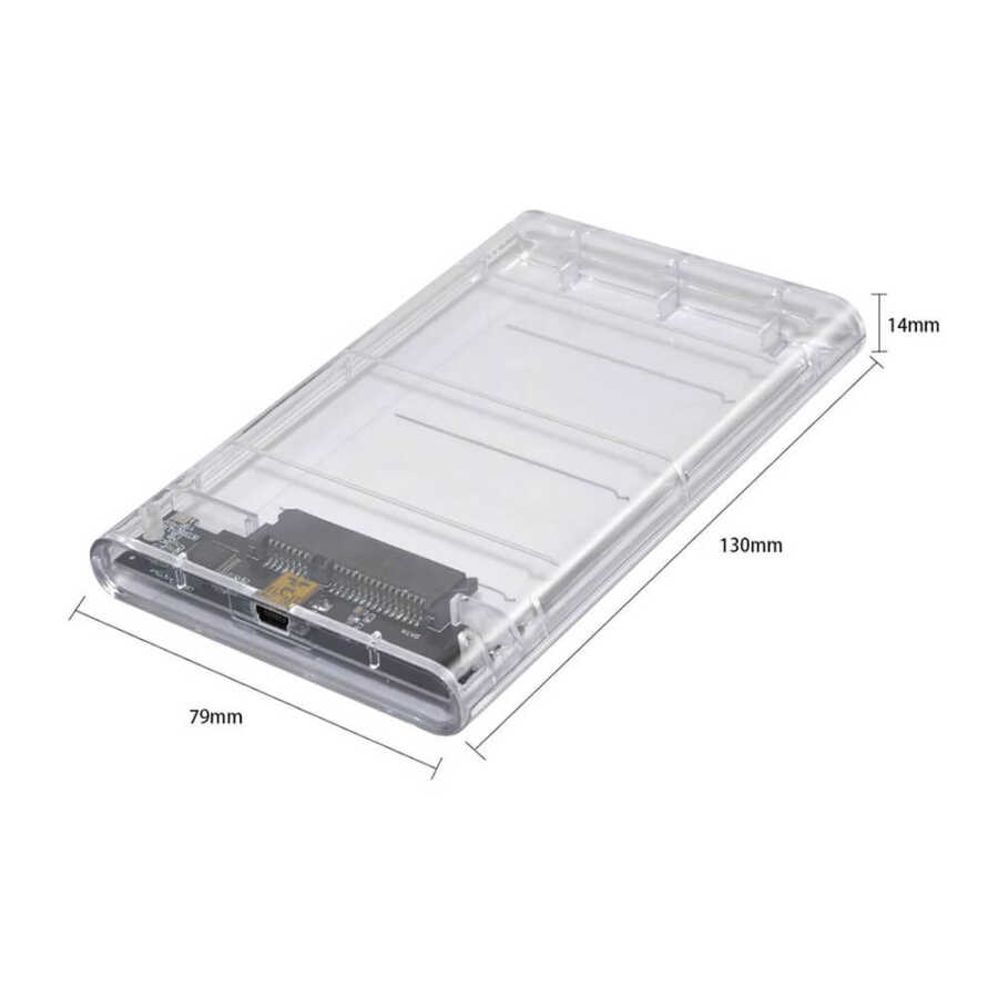 2.5 inç Sata USB Hdd Ssd Harddisk Kutusu - Şeffaf - Mini USB Girişli