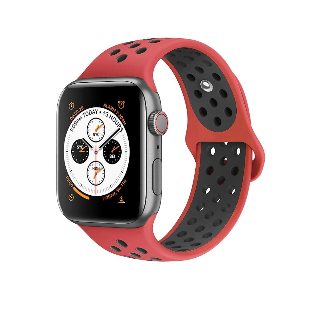 Apple Watch 42-44Mm Silikon Spor Kordon Kayış Kırmızı - Siyah (487561020)