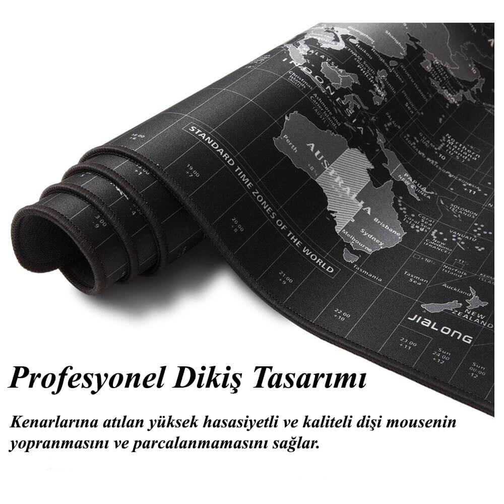 Dünya Atlası XL Büyük Boy Oyuncu Gamer Gaming Mouse Pad Kaydırmaz Taban 90X30 Cm