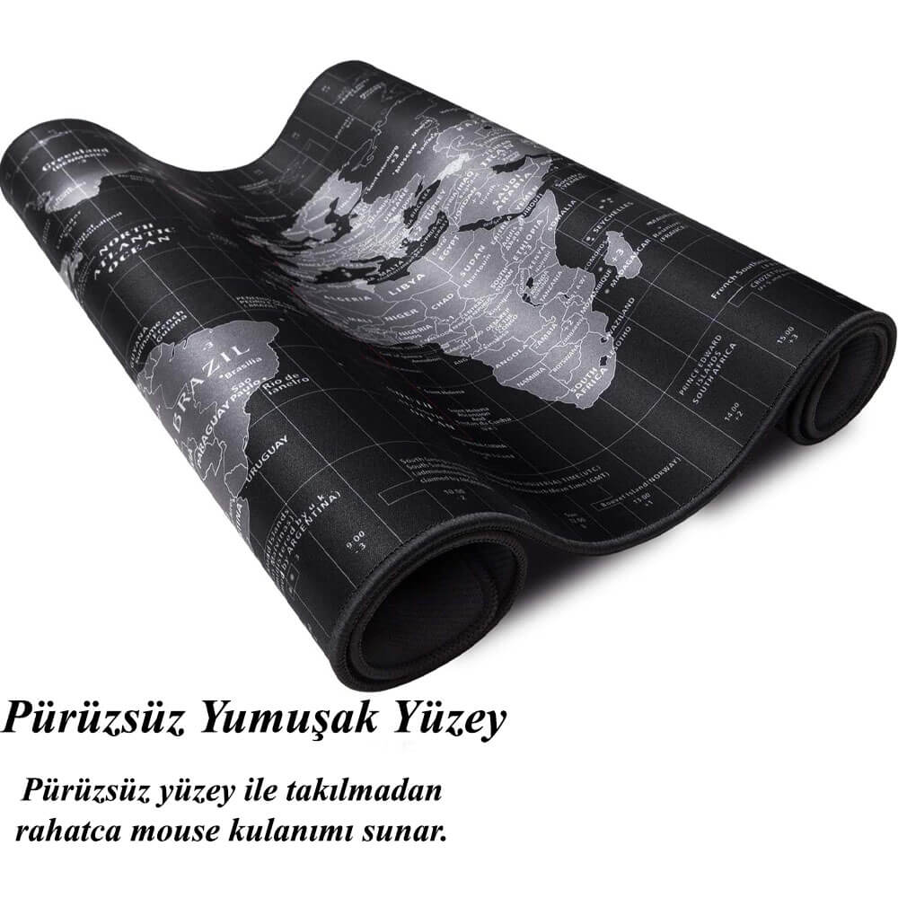 Dünya Atlası XL Büyük Boy Oyuncu Gamer Gaming Mouse Pad Kaydırmaz Taban 90X30 Cm
