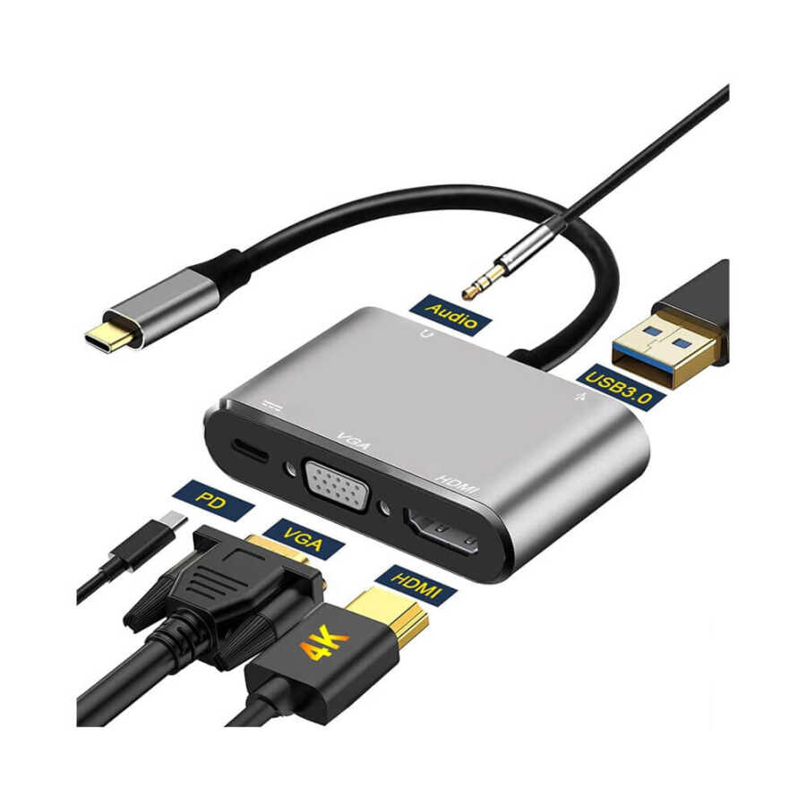 Type-C To 4K Hdmi Vga Çevirici Dönüştürücü Kablo USB 3.0 OTG Audio Ses , Usb C Adaptör 5 in 1