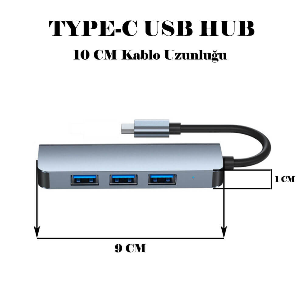 Type C 4 Port Usb 3.0 Hub Usb C Çoklayıcı Alüminyum Gövde