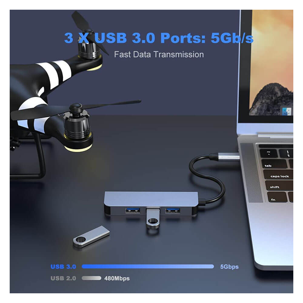 Type C 4 Port Usb 3.0 Hub Usb C Çoklayıcı Alüminyum Gövde
