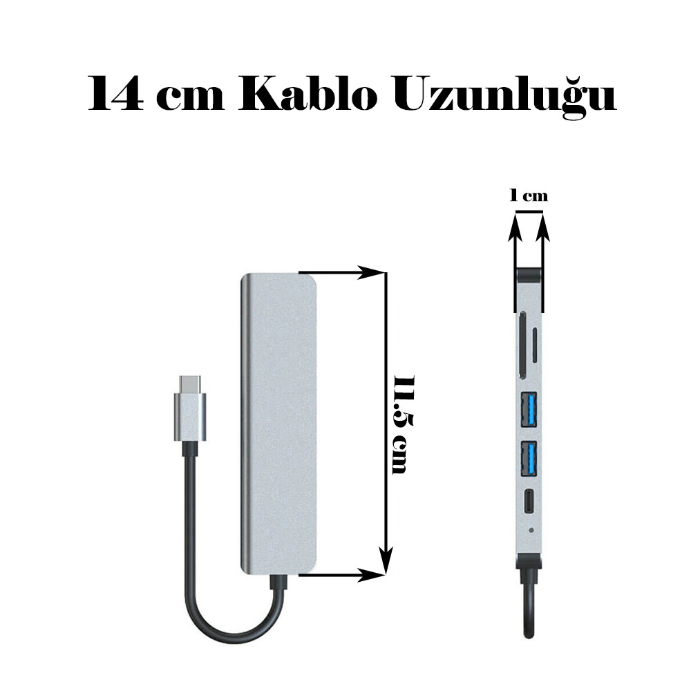 6 In 1 Type C To Hdmı / 2 USB 3.0- USB-C Pd- Sd Tf Çevirici Kablo