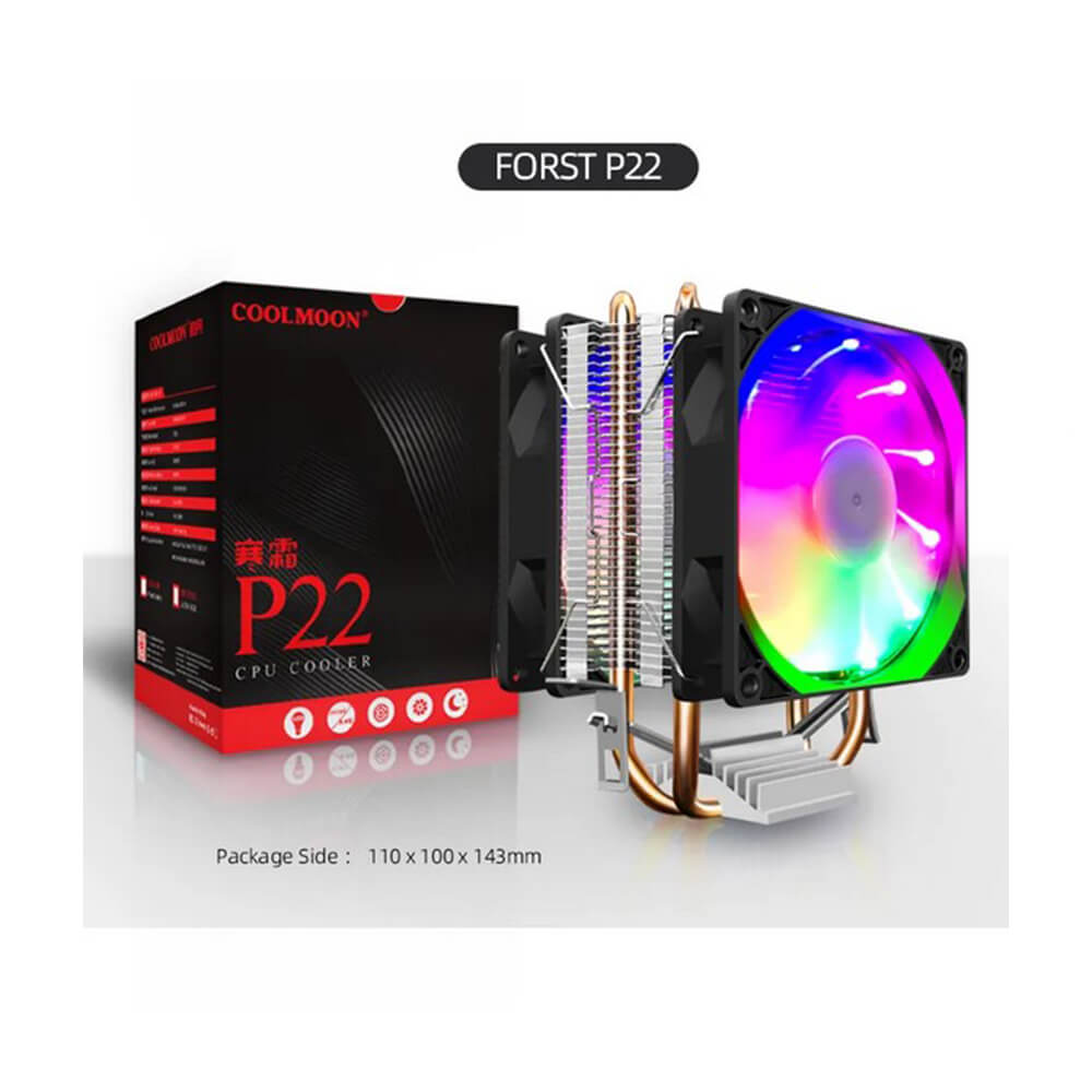 Coolmoon P22 RGB İşlemci Soğutucu Fan – Çift Fanlı, Intel AMD Uyumlu CPU Fan Sessiz ve Verimli Soğutma