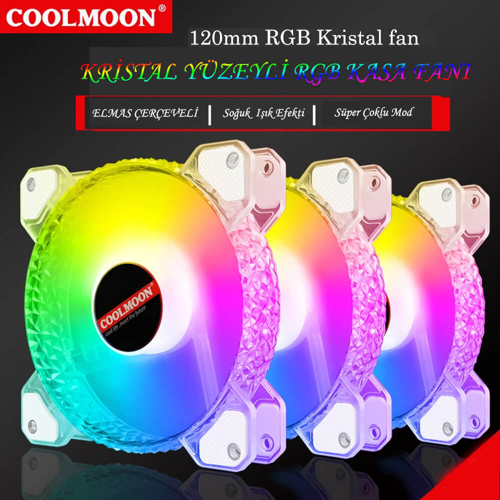 Coolmoon 120Mm Rgb Pc Kasa Fanı Elmas Yüzeyli 6Pin