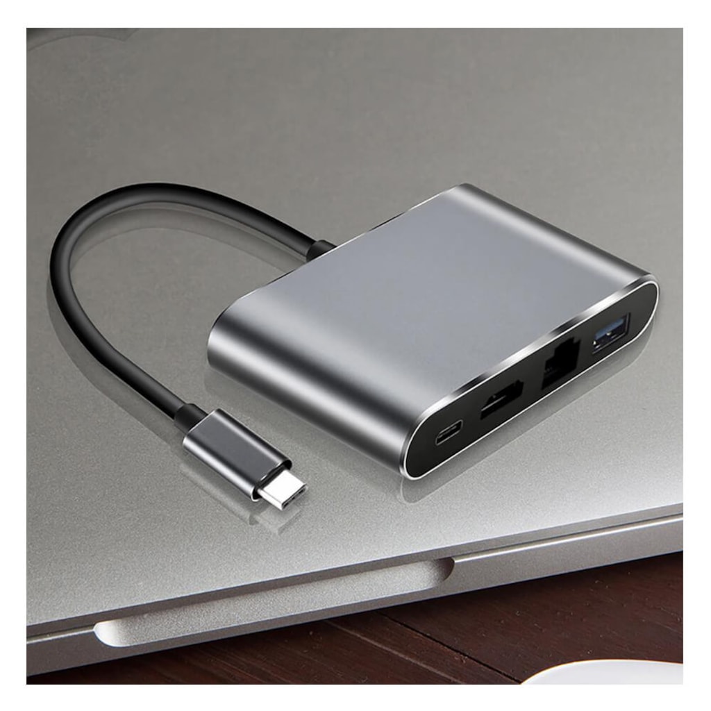4In1 Type C To Usb 3.0 + Hdmi + Gigabit Ethernet + Type-C Adaptör (539307578)