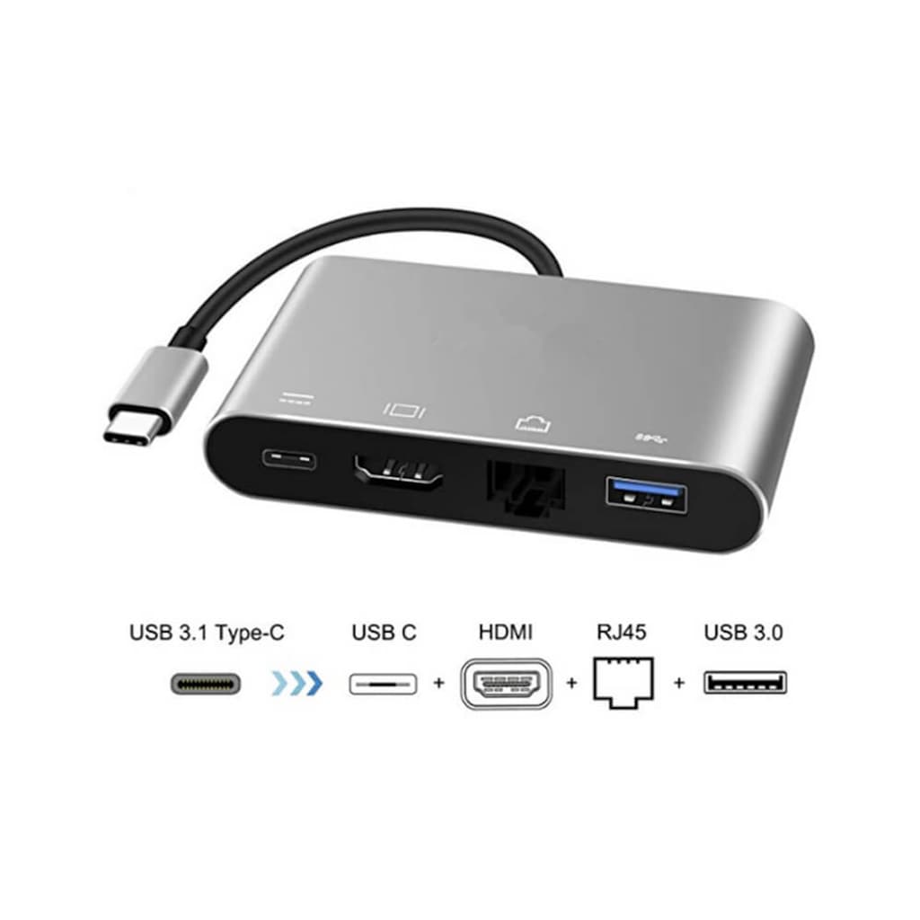 4In1 Type C To Usb 3.0 + Hdmi + Gigabit Ethernet + Type-C Adaptör (539307578)