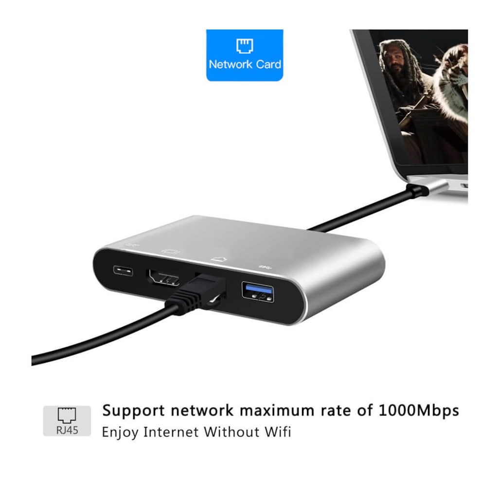 4In1 Type C To Usb 3.0 + Hdmi + Gigabit Ethernet + Type-C Adaptör (539307578)