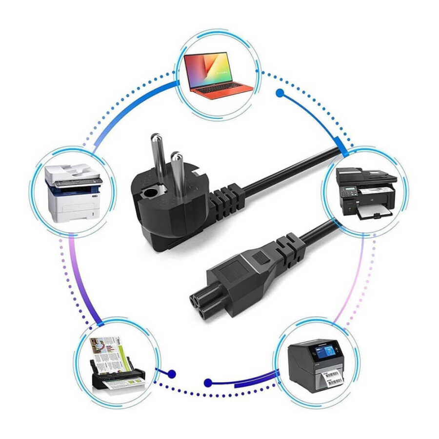 Yonca Power Kablosu - 3*1.5mm Bakır Kablo - Notebook Laptop Adaptör Güç Kablosu - 1.8mt