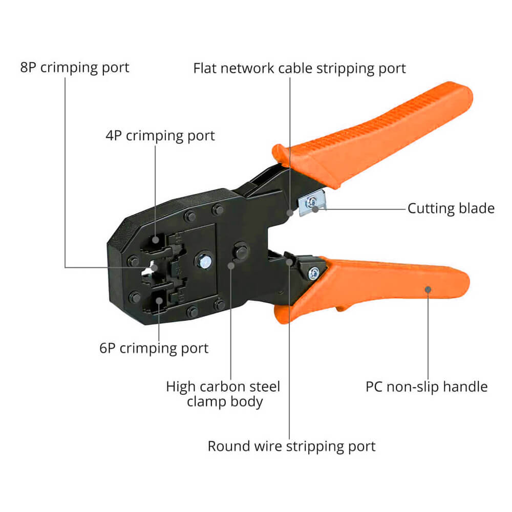 Rj45 Ethernet Rj11 Rj12 Rj45 Telefon Sıkma Çakma Pensesi Cat5 Cat6 Pense+ Kablo Soyucu - Turuncu