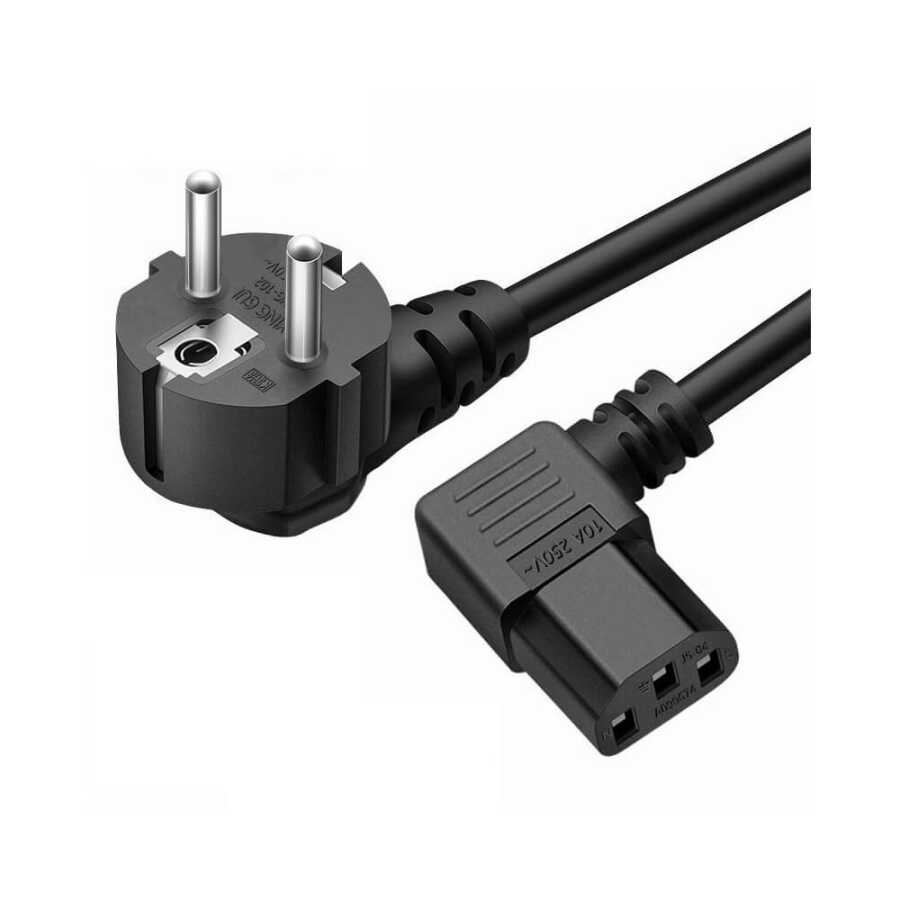 C13 Power Kablo - 90 Derece L Uç - Sol Açılı - Standart Power Kablosu - 1.8 mt