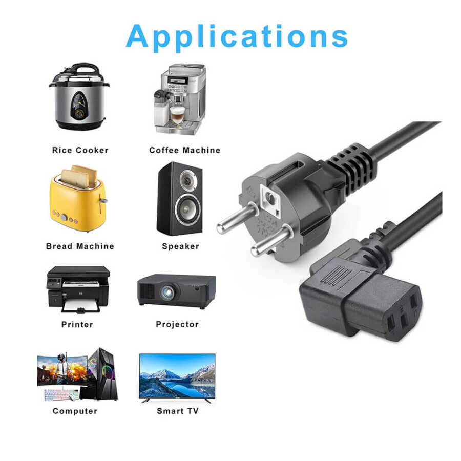 C13 Power Güç Kablosu - 90 Derece L Tip Sağ Açılı - Standart Power Kablosu - 1.8 mt