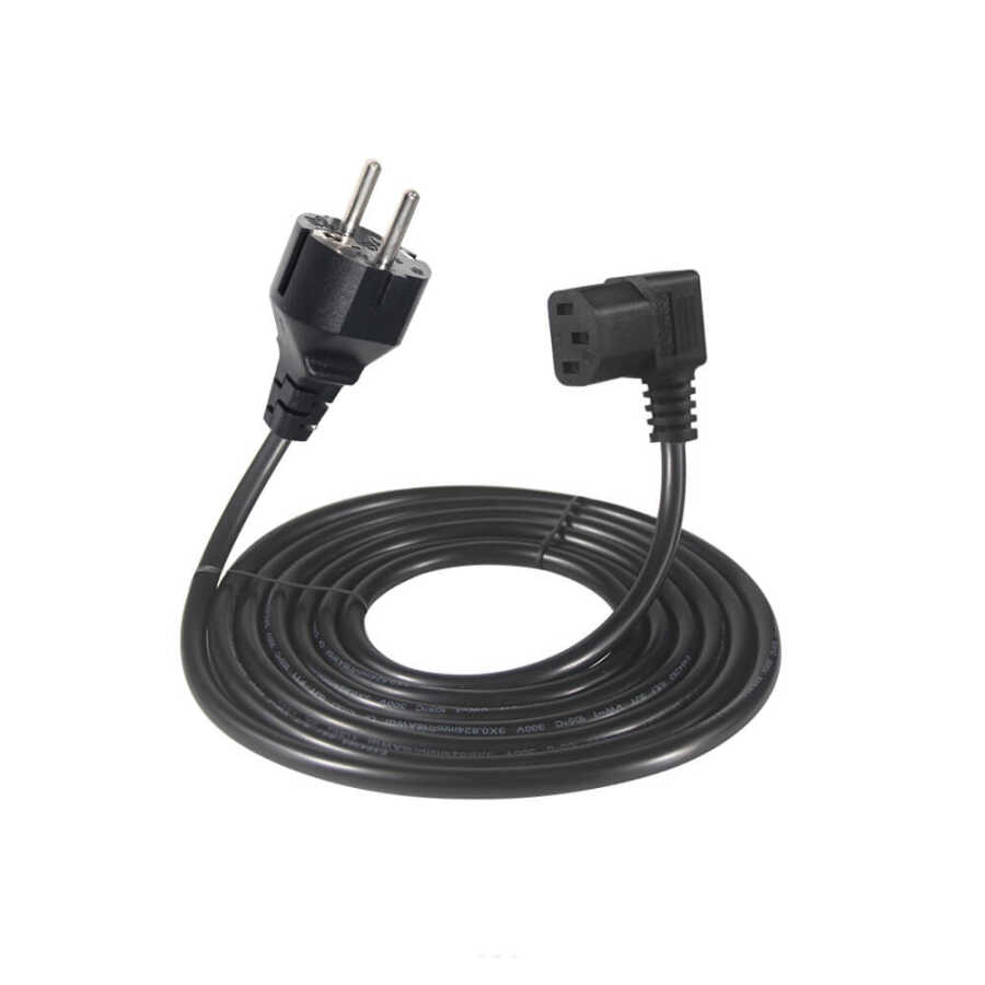 C13 Power Güç Kablosu - 90 Derece L Tip Sol Açılı - Standart Power Kablosu - 1.8 mt