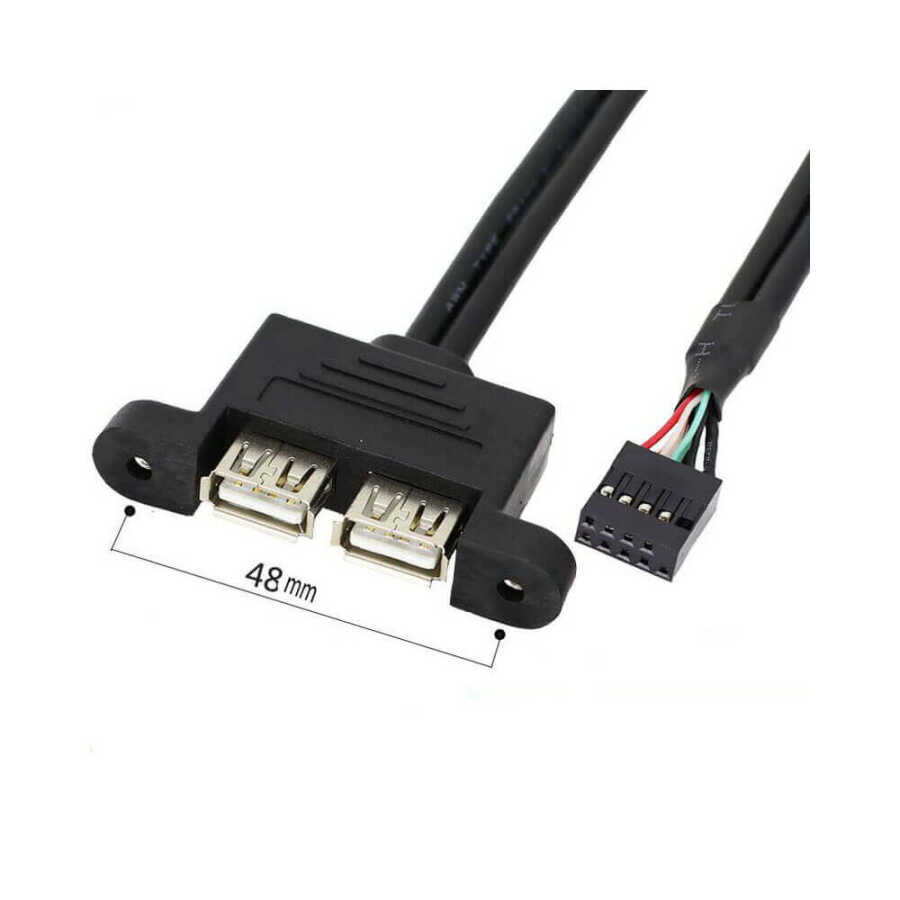 9 pin Anakart Jumper Soketi to 2x USB A Dişi Panel Tipi Kablo - 30cm