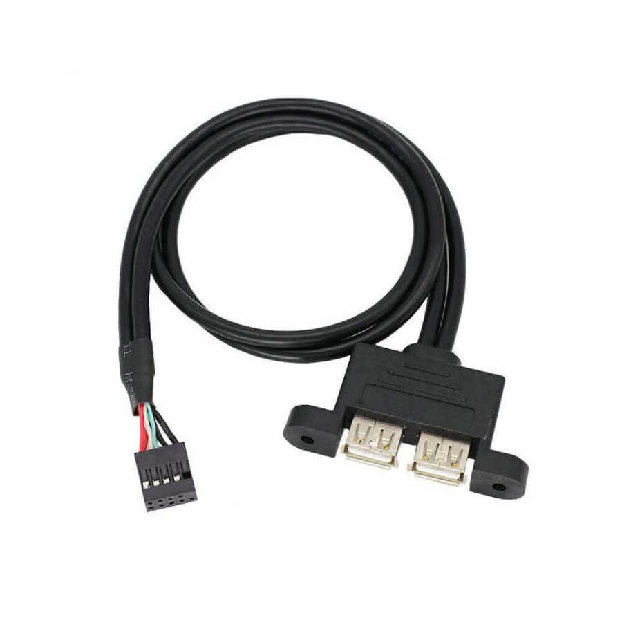 9 pin Anakart Jumper Soketi to 2x USB A Dişi Panel Tipi Kablo - 30cm