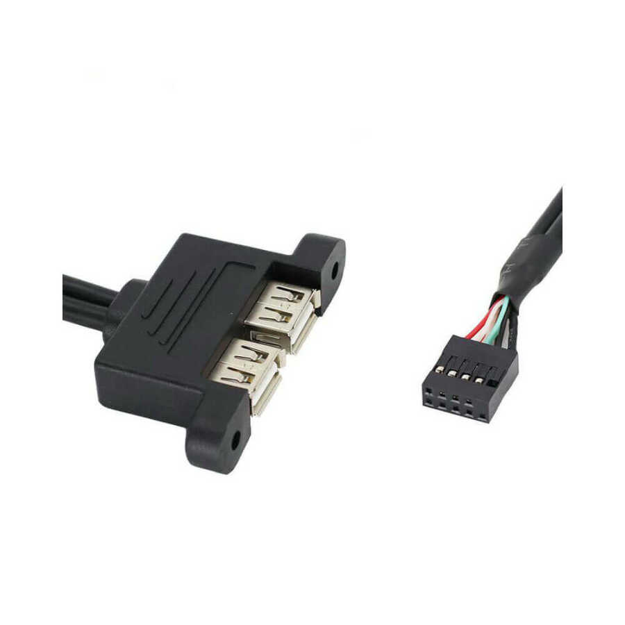 9 pin Anakart Jumper Soketi to 2x USB A Dişi Panel Tipi Kablo - 30cm