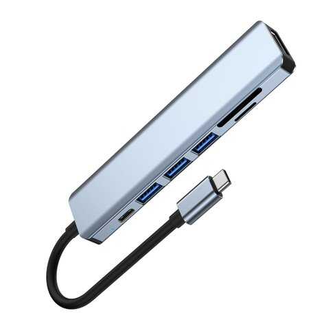 TYPE-C to HDMI 4K@30Hz Kablo + SD/ TF Kart Okuyucu + USB3.0 + 2xUSB2.0 + PD 87W 7in1 Çevirici