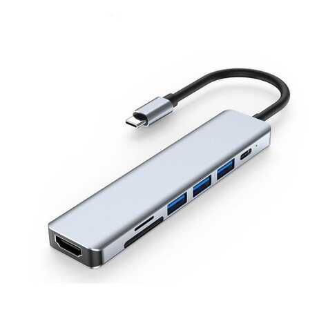 TYPE-C to HDMI 4K@30Hz Kablo + SD/ TF Kart Okuyucu + USB3.0 + 2xUSB2.0 + PD 87W 7in1 Çevirici