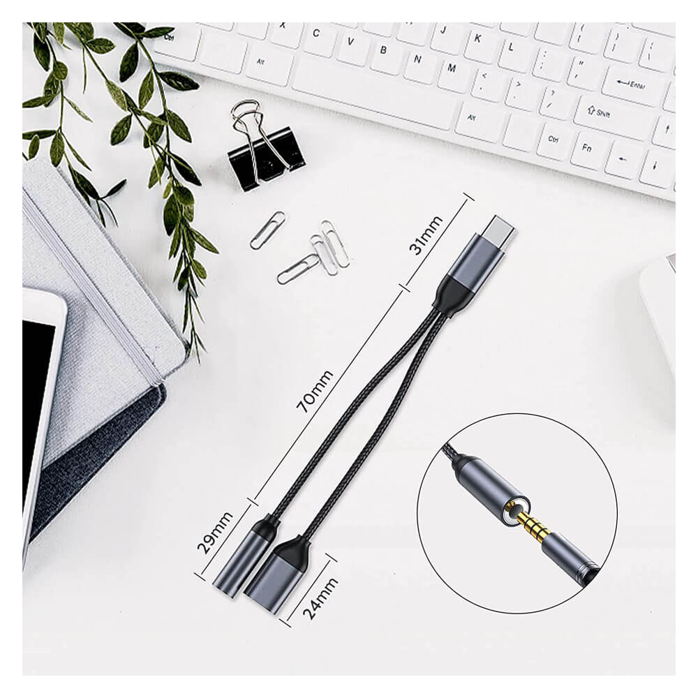 Type C To 3.5mm Stereo Kulaklık Şarj Çevirici Dönüştürücü Kablo Aux Ses Kablosu