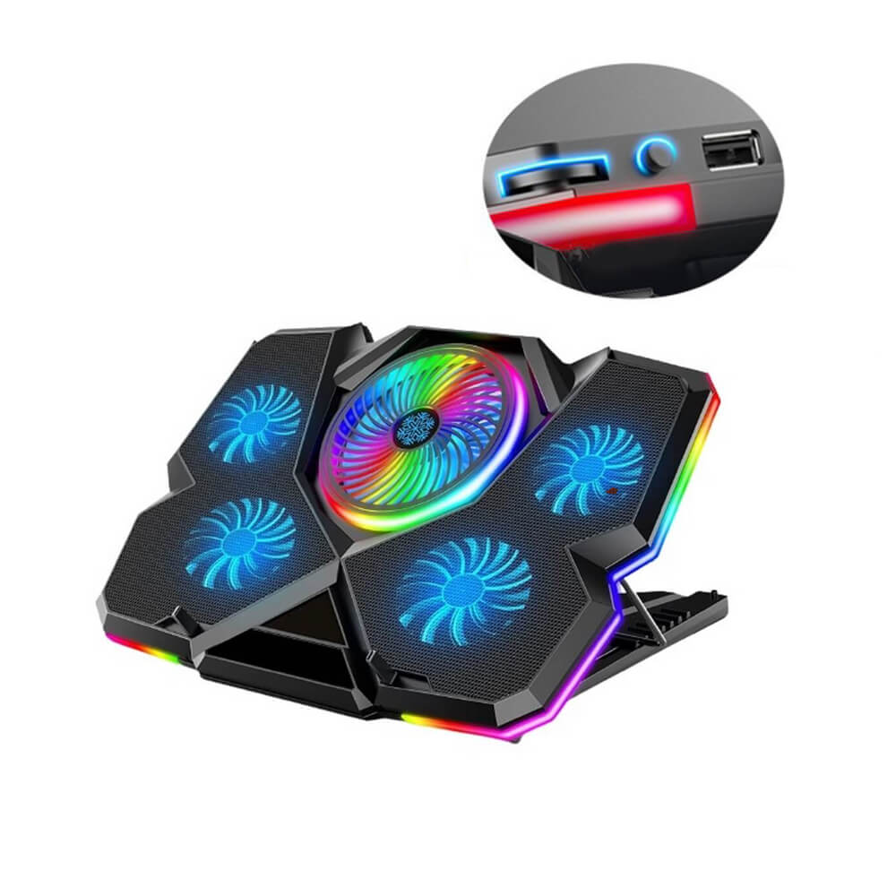 RGB Işıklı 5 Fanlı Notebook Soğutucu Mavi Ledli Telefon Tutuculu