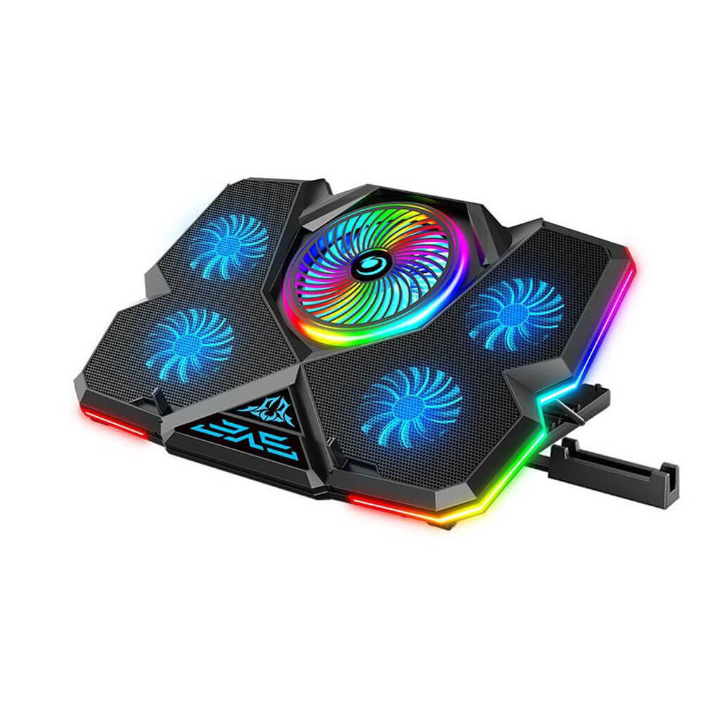 RGB Işıklı 5 Fanlı Notebook Soğutucu Mavi Ledli Telefon Tutuculu