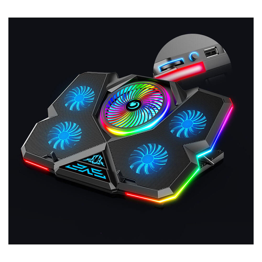RGB Işıklı 5 Fanlı Notebook Soğutucu Mavi Ledli Telefon Tutuculu