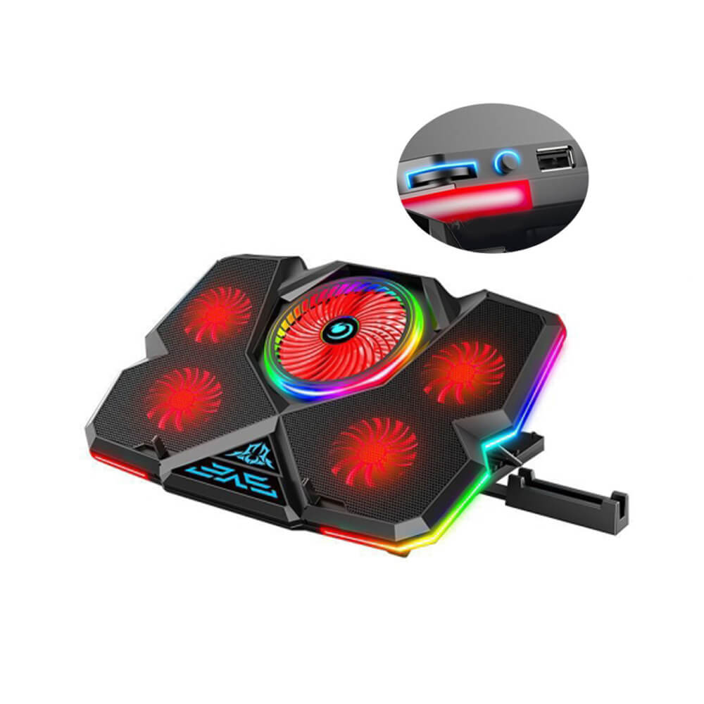 RGB Işıklı 5 Fanlı Notebook Soğutucu Kırmızı Led Telefon Tutuculu