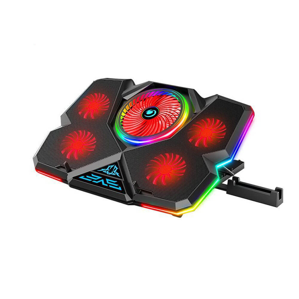 RGB Işıklı 5 Fanlı Notebook Soğutucu Kırmızı Led Telefon Tutuculu