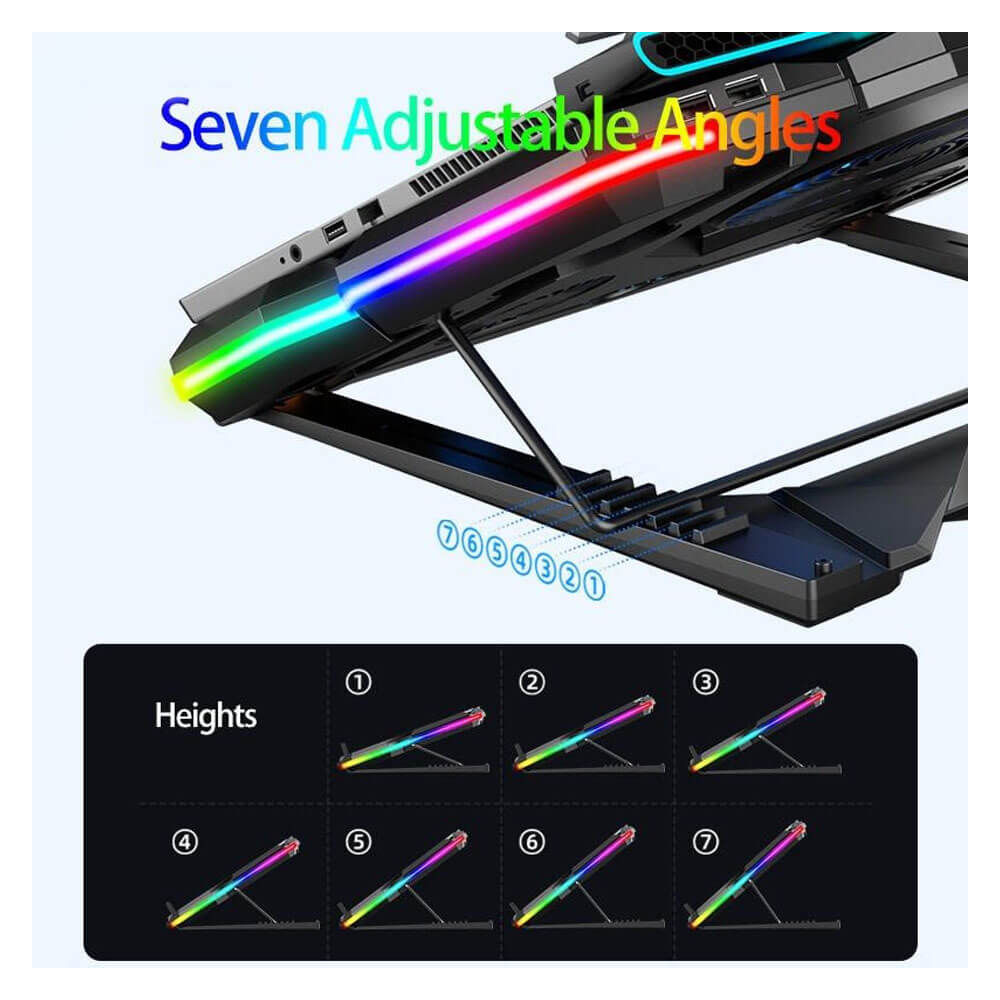 RGB Işıklı 5 Fanlı Notebook Soğutucu Kırmızı Led Telefon Tutuculu