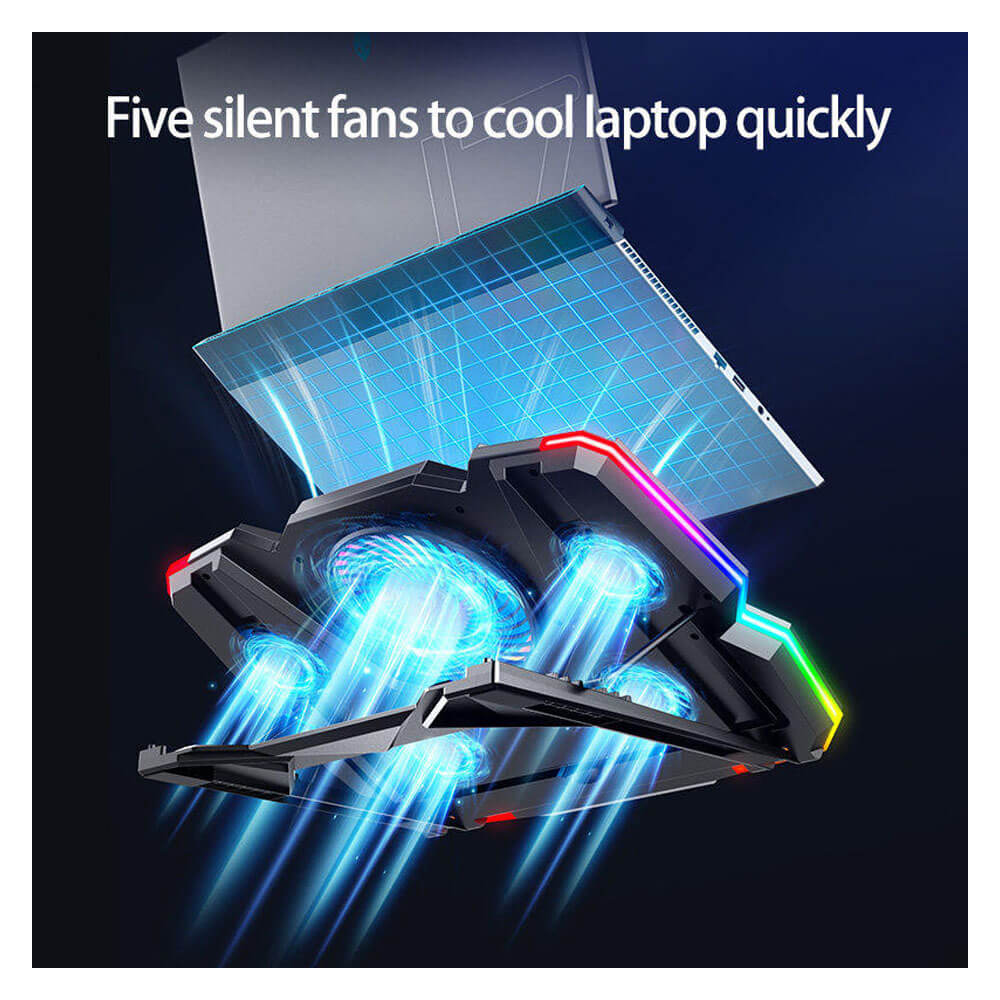 RGB Işıklı 5 Fanlı Notebook Soğutucu Kırmızı Led Telefon Tutuculu